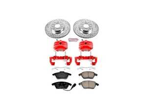 ES#4799632 - KC4623 - Power Stop Z23 Evolution Sport Front Brake Kit with Calipers (288mm) - A direct-fit upgrade with drilled & slotted zinc-plated rotors, red powder-coated calipers, and low-dust carbon-fiber ceramic pads. - Power Stop - Audi Volkswagen
