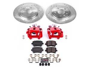 ES#4799634 - KC4624 - Power Stop Z23 Evolution Sport Rear Brake Kit with Calipers (288mm) - A performance rear axle upgrade featuring precision cross-drilled & slotted rotors, low-dust carbon-fiber ceramic pads, and remanufactured red powder-coated calipers. - Power Stop - Audi