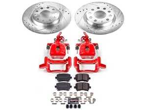 ES#4799892 - KC5666 - Power Stop Z23 Evolution Sport Rear Brake Kit with Calipers (272mm) - A performance rear axle upgrade package featuring drilled & slotted rotors, low-dust carbon-fiber ceramic pads, and remanufactured red powder-coated brake calipers. - Power Stop - Volkswagen