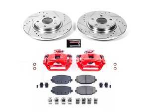 ES#4800017 - KC5961 - Power Stop Z23 Evolution Sport Rear Brake Kit with Calipers (328mm) - A performance rear axle upgrade package featuring precision cross-drilled & slotted rotors, low-dust carbon-fiber ceramic pads, and remanufactured red powder-coated calipers. - Power Stop - Volkswagen