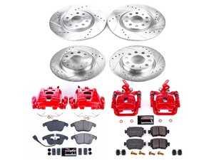 ES#4800412 - KC7501 - Power Stop Z23 Evolution Sport Front & Rear Brake Kit with Calipers (312mm/272mm) - A performance complete 4-wheel upgrade featuring precision cross-drilled & slotted rotors, low-dust carbon-fiber ceramic pads, and remanufactured red powder-coated calipers. - Power Stop - Volkswagen