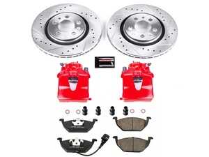 ES#4800513 - KC839 - Power Stop Z23 Evolution Sport Front Brake Kit with Calipers (280mm) - A performance front axle upgrade package featuring drilled & slotted rotors, low-dust carbon-fiber ceramic pads, and remanufactured red powder-coated brake calipers. - Power Stop - Volkswagen