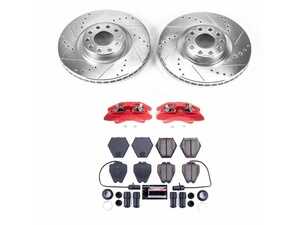ES#4800595 - KC948 - Power Stop Z23 Evolution Sport Front Brake Kit with Calipers (321mm) - A direct-fit upgrade with drilled & slotted zinc-plated rotors, red powder-coated calipers, and low-dust carbon-fiber ceramic pads. - Power Stop - Audi