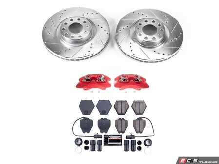 ES#4800595 - KC948 - Power Stop Z23 Evolution Sport Front Brake Kit with Calipers (321mm) - A direct-fit upgrade with drilled & slotted zinc-plated rotors, red powder-coated calipers, and low-dust carbon-fiber ceramic pads. - Power Stop - Audi