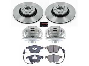 ES#4801285 - KC0E2993 - Autospecialty OE Replacement 1-Click Brake Kit with Calipers - Front - A complete front-axle daily driver replacement brake kit featuring 321mm OE-style smooth rotors, Z17 Evolution low-dust ceramic brake pads with integrated pad wear sensors, remanufactured front calipers with brackets, and all required mounting hardware. - Power Stop - Audi