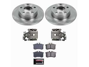ES#4801578 - KC0E4845 - Autospecialty OE Replacement 1-Click Brake Kit with Calipers - Rear - 255mm OE-style smooth solid rotors, Z17 Evolution low-dust ceramic brake pads, remanufactured rear calipers with brackets and mechanical parking brake assemblies, and all essential mounting hardware. - Power Stop - Audi