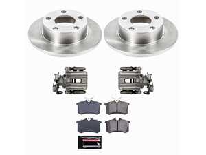 ES#4802354 - KC0E849 - Autospecialty OE Replacement Brake Kit with Calipers - Rear - A complete rear-axle daily driver replacement brake kit featuring 245mm OE-style smooth solid rotors, Z17 Evolution low-dust ceramic brake pads, remanufactured rear calipers with brackets and parking brake assemblies, and all essential mounting hardware. - Power Stop - Audi