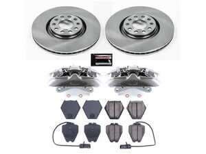 ES#4802383 - KC0E886 - Autospecialty OE Replacement Brake Kit with Calipers - Front - 320mm OE-style smooth rotors, Evolution low-dust ceramic brake pads with integral wear sensors, remanufactured dual-piston front calipers with brackets, and all essential mounting hardware. - Power Stop - Audi