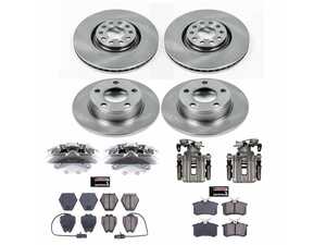 ES#4802387 - KC0E890 - Autospecialty OE Replacement Front & Rear Brake Kit with Calipers (320mm/255mm) - A complete 4-wheel daily driver replacement brake kit featuring OE-style smooth rotors, Z17 Evolution low-dust ceramic brake pads, remanufactured dual-piston front and single-piston rear calipers, and all essential mounting hardware. - Power Stop - Audi