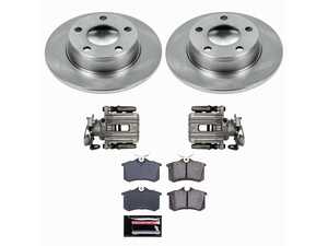ES#4802411 - KC0E941 - Autospecialty OE Replacement 1-Click Brake Kit with Calipers - Rear - 255mm OE-style smooth solid rotors, Z17 Evolution low-dust ceramic brake pads, remanufactured rear calipers with brackets and mechanical parking brake assemblies, and all essential mounting hardware - Power Stop - Audi