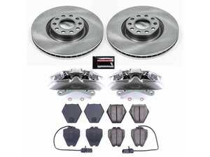 ES#4802412 - KC0E948 - Autospecialty OE Replacement Brake Kit with Calipers - Front (321mm) - 321mm OE-style smooth vented rotors, Z17 Evolution low-dust ceramic brake pads with integrated wear sensors, remanufactured dual-piston aluminum front calipers with brackets, and all essential mounting hardware. - Power Stop - Audi