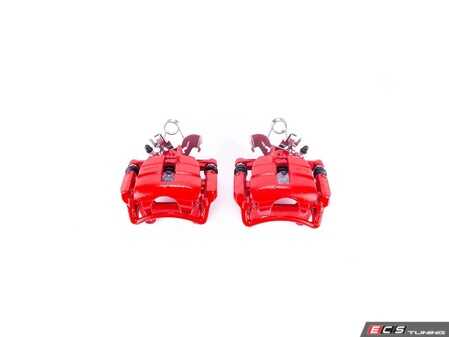 ES#4805011 - S3252 - Rear Performance Brake Caliper - Pair - Direct-bolt-on rear brake calipers featuring an electrostatic high-temperature red powder-coated finish for superior rust and corrosion resistance. Includes integrated mechanical parking brake assemblies - Power Stop - Audi Volkswagen