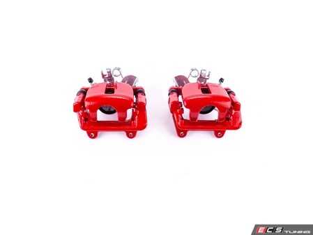 ES#4805028 - S3414 - Rear Performance Brake Caliper - Pair - Direct-bolt-on rear brake calipers featuring an electrostatic high-temperature red powder-coated finish for superior rust and corrosion resistance. Includes integrated mechanical parking brake assemblies. - Power Stop - Audi