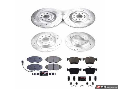 ES#4798197 - K8168 - Power Stop Z23 Evolution Sport Front & Rear Brake Kit (340mm/300mm) - A direct-fit performance upgrade with drilled & slotted zinc-plated rotors and low-dust carbon-fiber ceramic pads. - Power Stop - Audi Volkswagen