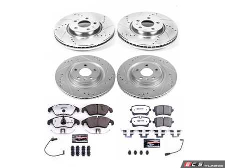 ES#4798538 - K8883-26 - Power Stop Z26 Street Warrior Front & Rear Brake Kit (320mm/330mm) - A direct-fit performance upgrade with drilled & slotted zinc-plated rotors and extreme-performance carbon-fiber ceramic pads. - Power Stop - Audi