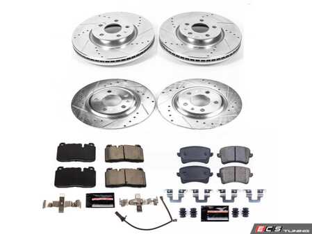 ES#4797826 - K7096 - Power Stop Z23 Evolution Sport Front & Rear Brake Kit (320mm/300mm) - A direct-fit performance upgrade with drilled & slotted zinc-plated rotors and low-dust carbon-fiber ceramic pads. - Power Stop - Audi