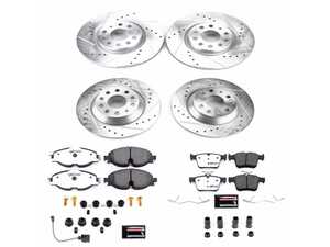 ES#3990290 - K7278-26 - Power Stop Z26 Street Warrior Front & Rear Brake Kit (312mm/300mm) - A direct-fit performance upgrade with drilled & slotted zinc-plated rotors and extreme-performance carbon-fiber ceramic pads. - Power Stop - Audi