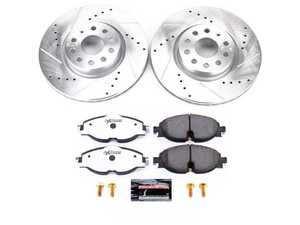 ES#3990256 - K7082-26 - Power Stop Z26 Street Warrior Front Brake Kit (312mm) - A direct-fit performance upgrade with drilled & slotted zinc-plated rotors and extreme-performance carbon-fiber ceramic pads. - Power Stop - Audi Volkswagen
