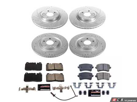ES#4797827 - K7097 - Power Stop Z23 Evolution Sport Front & Rear Brake Kit (345mm/330mm) - A direct-fit performance upgrade with drilled & slotted zinc-plated rotors and low-dust carbon-fiber ceramic pads. - Power Stop - Audi