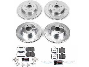 ES#3989867 - K2851-26 - Power Stop Z26 Extreme Street Warrior Front & Rear Brake Kit (312mm/300mm) - A 4-wheel high-horsepower performance upgrade package featuring premium silver zinc-plated cross-drilled & slotted rotors, extreme thermal-capacity Z26 carbon-fiber ceramic pads, and a full set of electronic wear sensors. - Power Stop - Mercedes Benz