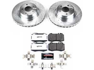 ES#3989872 - K2932-26 - Power Stop Z26 Street Warrior Front Brake Kit (312mm) - A premium front-axle street performance upgrade package featuring precision cross-drilled & slotted zinc-plated rotors, extreme-duty low-dust carbon-fiber ceramic road pads, and matching electronic wear sensors. - Power Stop - Mercedes Benz