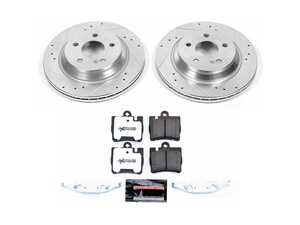 ES#3989875 - K2997-26 - Power Stop Z26 Street Warrior Rear Brake Kit (300mm) - A high-performance rear axle upgrade package featuring precision cross-drilled & slotted zinc-plated vented rotors, extreme-duty Z26 carbon-fiber ceramic pads, and a pair of replacement rear electronic wear sensors. - Power Stop - Mercedes Benz