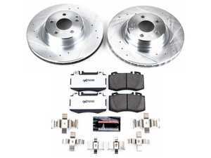 ES#3989946 - K5235-26 - Power Stop Z26 Extreme Street Warrior Front Brake Kit (330mm) - An ultra-high-performance front axle upgrade package featuring precision cross-drilled & slotted zinc-plated vented rotors, extreme-duty Z26 carbon-fiber ceramic formula pads, and premium electronic wear sensors. - Power Stop - Mercedes Benz