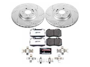 ES#3989948 - K5236-26 - Power Stop Z26 Extreme Street Warrior Front Brake Kit (345mm) - A premium front-axle maximum-performance upgrade package featuring precision cross-drilled & slotted zinc-plated rotors, maximum-duty carbon-fiber ceramic pads, and replacement electronic wear sensors. - Power Stop - Mercedes Benz