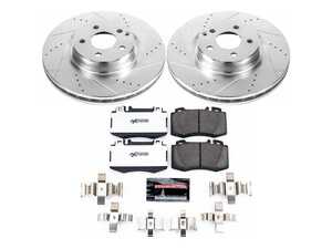 ES#3989952 - K5241-26 - Power Stop Z26 Extreme Street Warrior Front Brake Kit (330mm) - A premium front-axle maximum-performance upgrade package featuring precision cross-drilled & slotted zinc-plated rotors, maximum-duty carbon-fiber ceramic pads, and an electronic wear sensor. - Power Stop - Mercedes Benz