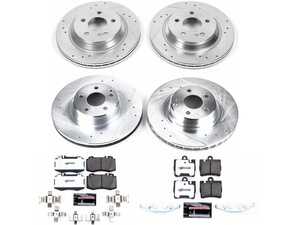 ES#3990115 - K6211-26 - Power Stop Z26 Street Warrior Front & Rear Brake Kit (330mm/300mm) - A high-performance 4-wheel upgrade package featuring precision cross-drilled & slotted zinc-plated rotors, extreme-duty Z26 carbon-fiber ceramic road pads, premium stainless steel backing shims, and a complete layout of replacement electronic wear sensors - Power Stop - Mercedes Benz