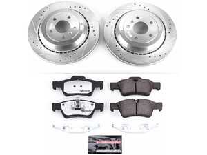 ES#3990189 - K6708-26 - Power Stop Z26 Street Warrior Rear Brake Kit (330mm) - A premium rear-axle street performance upgrade package featuring precision cross-drilled & slotted zinc-plated rotors, extreme-duty low-dust carbon-fiber ceramic road pads, and matching electronic wear sensors. - Power Stop - Mercedes Benz