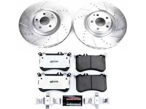 ES#3990222 - K6886-26 - Power Stop Z26 Street Warrior Front Brake Kit (360mm) - A premium front-axle extreme street upgrade package featuring precision cross-drilled & slotted zinc-plated performance rotors, high-thermal Z26 carbon-fiber ceramic road pads, and a replacement electronic wear sensor. - Power Stop - Mercedes Benz
