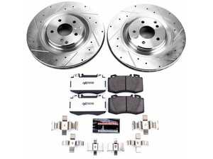 ES#4675352 - K6585-26 - Power Stop Z26 Street Warrior Front Brake Kit (345mm Vented) - A high-performance front axle upgrade featuring precision cross-drilled & slotted vented rotors, extreme-duty Z26 carbon-fiber ceramic pads, and a replacement electronic wear sensor. - Power Stop - Mercedes Benz