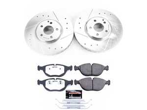 ES#4675370 - K7769-26 - Power Stop Z26 Street Warrior Front Brake Kit (330mm) - An extreme-performance front axle upgrade featuring precision cross-drilled & slotted vented rotors, high-friction carbon-fiber ceramic pads, and replacement electronic wear sensors. - Power Stop - Mercedes Benz