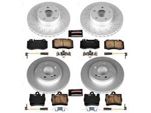 ES#3988842 - CRK2851 - Power Stop Z23 Evolution Sport Coated Front & Rear Brake Kit (312mm/300mm) - A complete 4-wheel premium restoration and upgrade package featuring genuine GEOMET coated smooth high-carbon vented rotors, low-dust carbon-fiber ceramic performance pads, and replacement electronic wear sensors. - Power Stop - Mercedes Benz