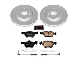 ES#3988849 - CRK2926 - Power Stop Z23 Evolution Sport Coated Front Brake Kit (300mm) - A premium front-axle restoration and upgrade package featuring genuine GEOMET coated smooth high-carbon vented rotors, low-dust carbon-fiber ceramic performance pads, and replacement electronic wear sensors. - Power Stop - Mercedes Benz