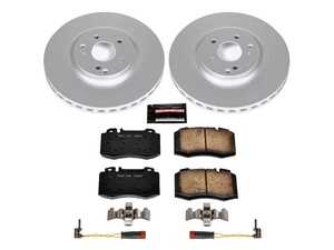 ES#3988853 - CRK2950 - Power Stop Z23 Evolution Sport Coated Front Brake Kit (330mm) - A premium front-axle restoration and upgrade package featuring genuine GEOMET coated smooth high-carbon vented rotors, low-dust carbon-fiber ceramic performance pads, and a replacement electronic wear sensor. - Power Stop - Mercedes Benz