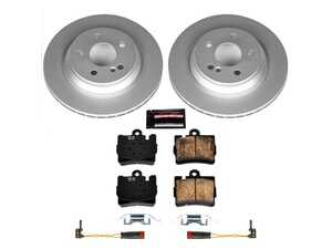 ES#3988859 - CRK2997 - Power Stop Z23 Evolution Sport Coated Rear Brake Kit (300mm) - A premium rear-axle restoration and upgrade package featuring genuine GEOMET coated smooth high-carbon vented rotors, low-dust carbon-fiber ceramic performance pads, and a pair of replacement rear electronic wear sensors. - Power Stop - Mercedes Benz