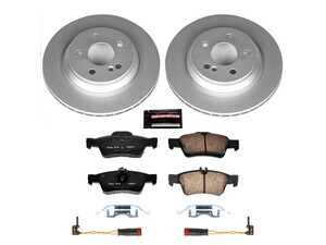 ES#3988860 - CRK2998 - Power Stop Z23 Evolution Sport Coated Rear Brake Kit (300mm) - A premium rear-axle restoration and upgrade package featuring genuine GEOMET coated smooth high-carbon vented rotors, low-dust carbon-fiber ceramic performance pads, and a pair of replacement rear electronic wear sensors. - Power Stop - Mercedes Benz