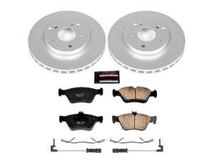 ES#3988864 - CRK3047 - Power Stop Z23 Evolution Sport Coated Front Brake Kit (288mm) - A premium front-axle restoration and upgrade package featuring genuine GEOMET coated smooth high-carbon vented rotors, low-dust carbon-fiber ceramic performance pads, and a pair of replacement electronic wear sensors. - Power Stop - Mercedes Benz