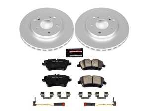 ES#3988865 - CRK3048 - Power Stop Z23 Evolution Sport Coated Front Brake Kit (288mm) - A premium front-axle restoration and upgrade package featuring genuine GEOMET coated smooth high-carbon vented rotors, low-dust carbon-fiber ceramic performance pads, and a replacement electronic wear sensor. - Power Stop - Mercedes Benz