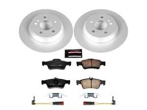ES#3988866 - CRK3069 - Power Stop Z23 Evolution Sport Coated Rear Brake Kit (300mm) - A premium rear-axle restoration and upgrade package featuring genuine GEOMET coated smooth high-carbon solid rotors, low-dust carbon-fiber ceramic performance pads, and a pair of replacement rear electronic wear sensors. - Power Stop - Mercedes Benz