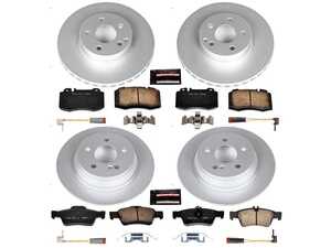 ES#3988916 - CRK4512 - Power Stop Z23 Evolution Sport Coated Front & Rear Brake Kit (295mm/300mm) - A complete 4-wheel premium restoration and upgrade package featuring genuine GEOMET coated smooth high-carbon iron rotors, low-dust carbon-fiber ceramic performance pads, and replacement electronic wear sensors. - Power Stop - Mercedes Benz
