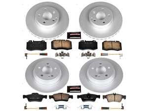 ES#3988917 - CRK4513 - Power Stop Z23 Evolution Sport Coated Front & Rear Brake Kit (312mm/300mm) - A complete 4-wheel premium restoration and upgrade package featuring genuine GEOMET coated smooth high-carbon iron rotors, low-dust carbon-fiber ceramic performance pads, and replacement electronic wear sensors. - Power Stop - Mercedes Benz