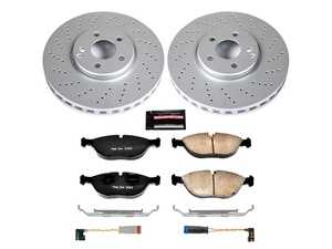 ES#3988964 - CRK5118 - Power Stop Z23 Evolution Sport Coated Front Brake Kit (330mm) - A premium front-axle restoration and upgrade package featuring genuine GEOMET coated smooth high-carbon vented rotors, low-dust carbon-fiber ceramic performance pads, and replacement front electronic wear sensors. - Power Stop - Mercedes Benz