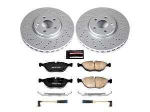 ES#3988965 - CRK5120 - Power Stop Z23 Evolution Sport Coated Front Brake Kit (330mm) - A premium front-axle restoration and upgrade package featuring genuine GEOMET coated smooth high-carbon vented rotors, low-dust carbon-fiber ceramic performance pads, and a pair of replacement front electronic wear sensors. - Power Stop - Mercedes Benz