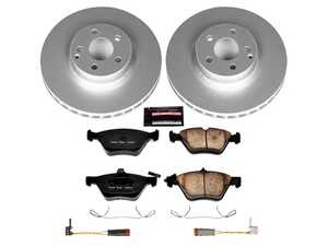 ES#3988970 - CRK5168 - Power Stop Z23 Evolution Sport Coated Front Brake Kit (304mm) - A premium front-axle restoration and upgrade package featuring genuine GEOMET coated smooth high-carbon iron rotors, low-dust carbon-fiber ceramic performance pads, and replacement electronic wear sensors. - Power Stop - Mercedes Benz