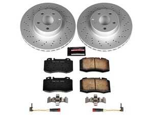 ES#3988971 - CRK5235 - Power Stop Z23 Evolution Sport Coated Front Brake Kit (330mm) - A premium front-axle restoration and upgrade package featuring genuine GEOMET coated smooth high-carbon vented rotors, low-dust carbon-fiber ceramic performance pads, and a pair of replacement front electronic wear sensors. - Power Stop - Mercedes Benz