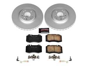 ES#3988972 - CRK5236 - Power Stop Z23 Evolution Sport Coated Front Brake Kit (345mm) - A premium front-axle restoration and upgrade package featuring genuine GEOMET coated smooth high-carbon iron rotors, low-dust carbon-fiber ceramic performance pads, and replacement electronic wear sensors. - Power Stop - Mercedes Benz