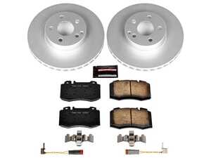 ES#3988974 - CRK5239 - Power Stop Z23 Evolution Sport Coated Front Brake Kit (312mm) - A premium front-axle restoration and upgrade package featuring genuine GEOMET coated smooth high-carbon vented rotors, low-dust carbon-fiber ceramic performance pads, and a pair of replacement front electronic wear sensors. - Power Stop - Mercedes Benz